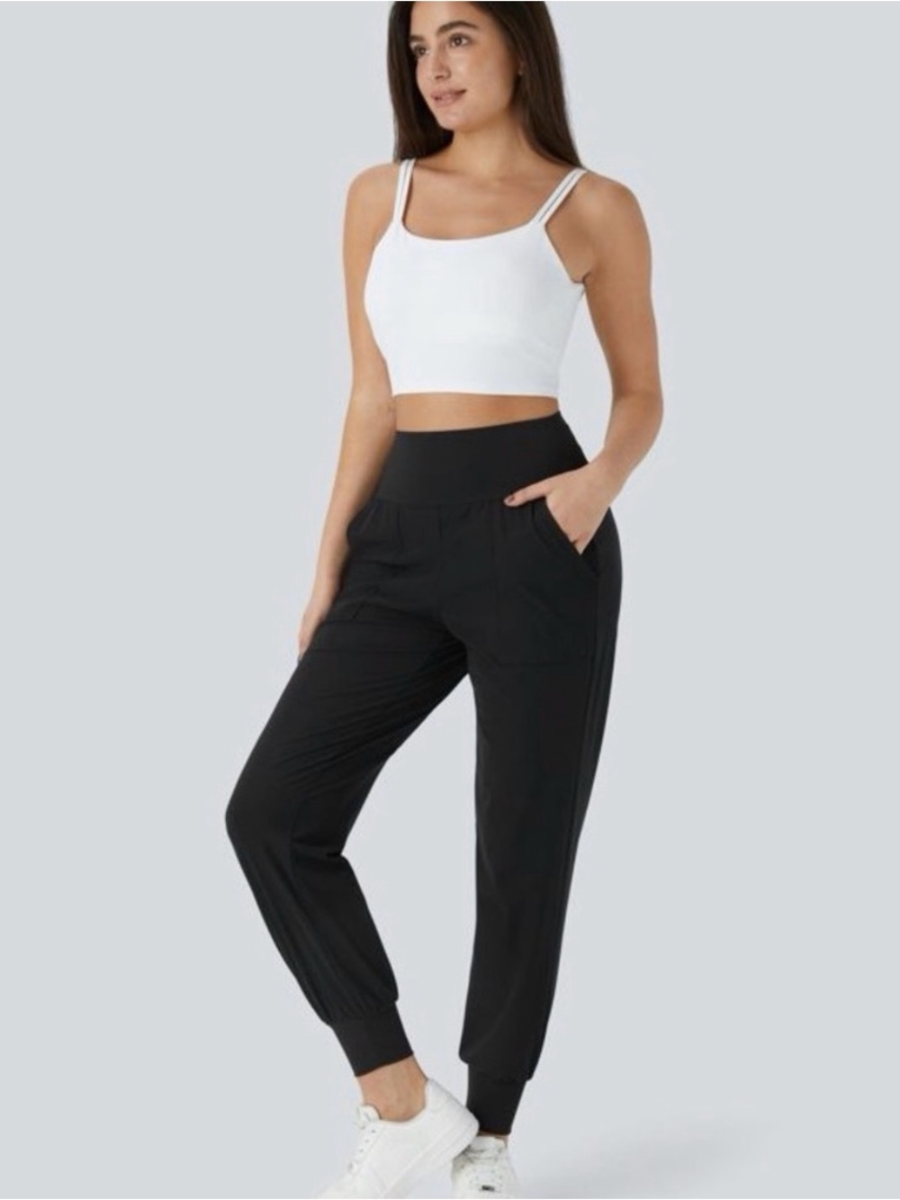 New Condition Halara High Waisted Plain Side Pocket Casual Joggers, Black